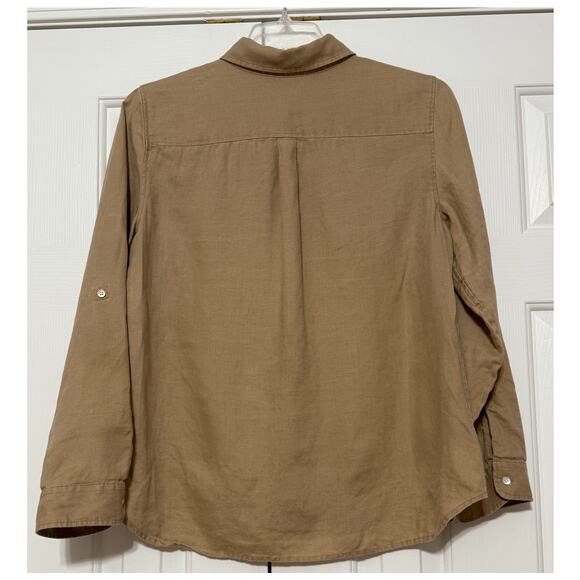 Talbots Khaki Linen Blouse/Tunic, Size M - Picture 2 of 6
